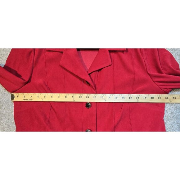 Leslie Fay 2 Pc Skirt Suit Faux Suede Red Elastic Waist Professional Petite 14WP - Picture 6 of 16